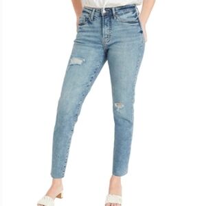 Old Navy OG Straight High Rise Jeans Light Wash Distressing Raw Hem NWT